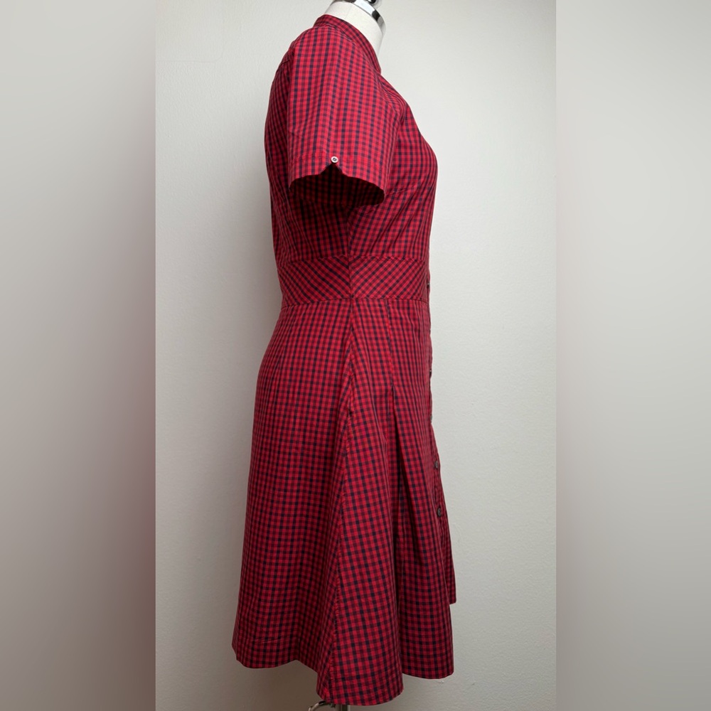 Fred Perry Red Gingham Plaid Short Sleeve Collar Mini Reissue Shirt Dress UK 8 - Picture 4 of 14